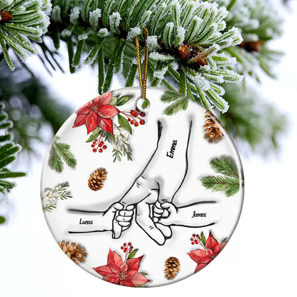 Christmas Hand In Hand, I Will Always Protect You - 3D Inflated Effect Printed Personalized Circle Ceramic Ornament,Custom Grandma Nana Mimi Ornament ON0321