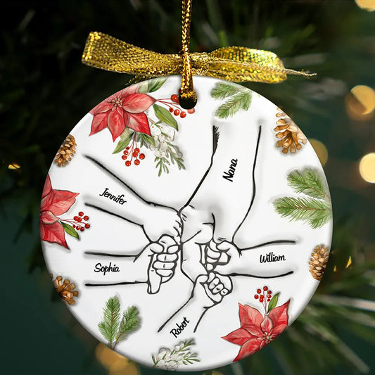 Christmas Hand In Hand, I Will Always Protect You - 3D Inflated Effect Printed Personalized Circle Ceramic Ornament,Custom Grandma Nana Mimi Ornament ON0321