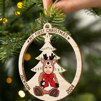 Custom Photo Baby's First Christmas Costumes - Personalized Wooden Cutout Ornament, Custom Photo My Frist Christmas Ornament 2024 for Xmas Tree Decor ON0134