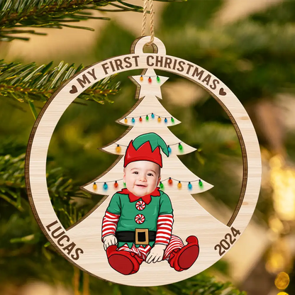 Custom Photo Baby's First Christmas Costumes - Personalized Wooden Cutout Ornament, Custom Photo My Frist Christmas Ornament 2024 for Xmas Tree Decor ON0134