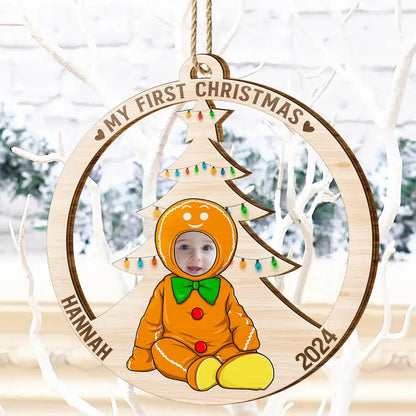 Custom Photo Baby's First Christmas Costumes - Personalized Wooden Cutout Ornament, Custom Photo My Frist Christmas Ornament 2024 for Xmas Tree Decor ON0134