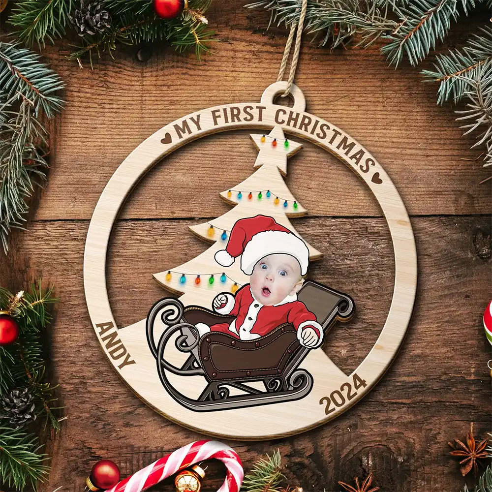 Custom Photo Baby's First Christmas Costumes - Personalized Wooden Cutout Ornament, Custom Photo My Frist Christmas Ornament 2024 for Xmas Tree Decor ON0134