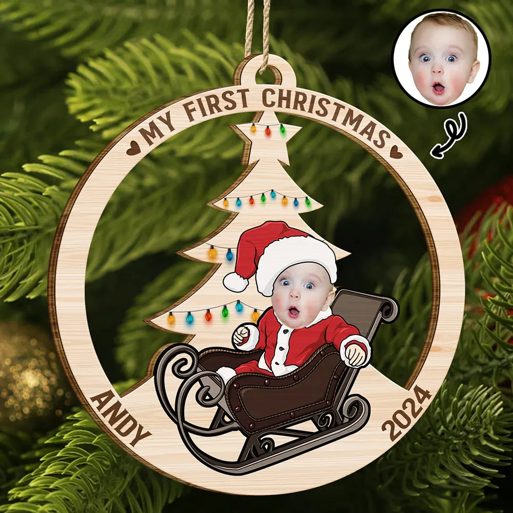 Custom Photo Baby's First Christmas Costumes - Personalized Wooden Cutout Ornament, Custom Photo My Frist Christmas Ornament 2024 for Xmas Tree Decor ON0134