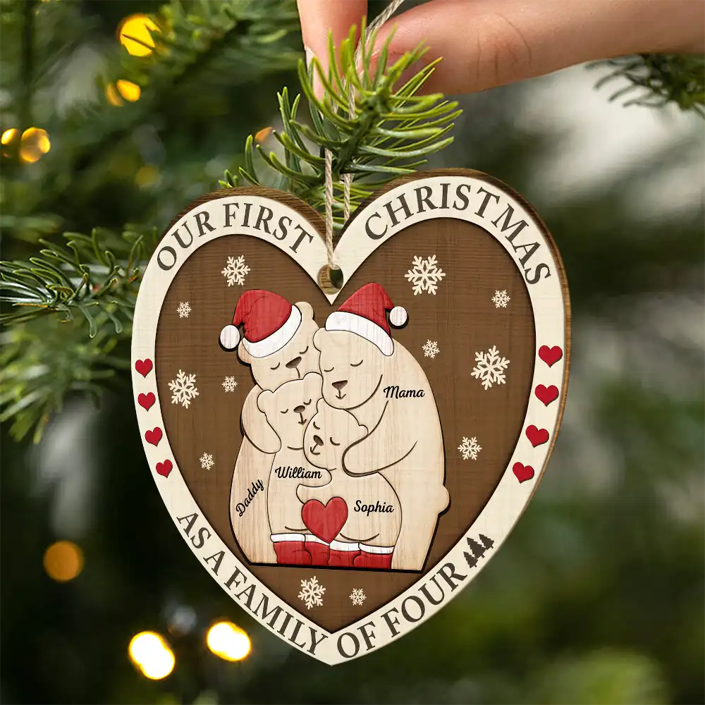 First Christmas As A Family Of Three Bears - Personalized Custom Shaped Wooden Ornament, Personalized Family Christmas Ornament 2024 ON0234