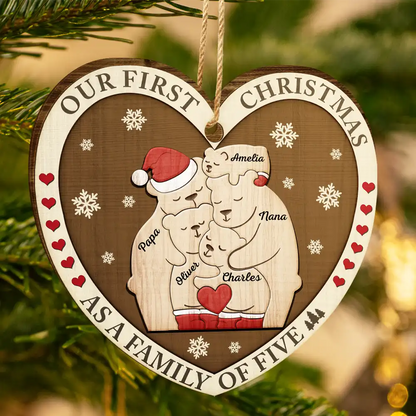 First Christmas As A Family Of Three Bears - Personalized Custom Shaped Wooden Ornament, Personalized Family Christmas Ornament 2024 ON0234