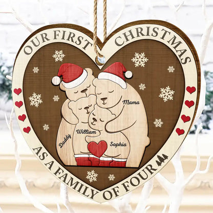 First Christmas As A Family Of Three Bears - Personalized Custom Shaped Wooden Ornament, Personalized Family Christmas Ornament 2024 ON0234