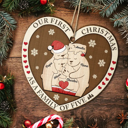 First Christmas As A Family Of Three Bears - Personalized Custom Shaped Wooden Ornament, Personalized Family Christmas Ornament 2024 ON0234