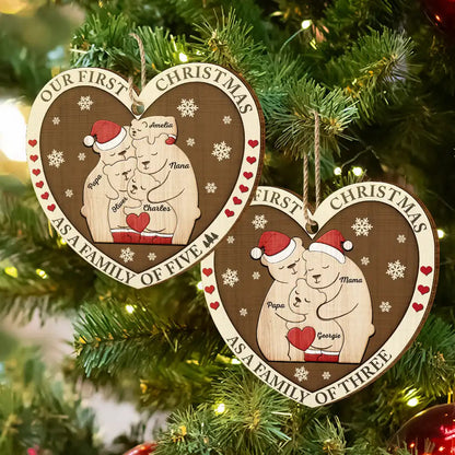 First Christmas As A Family Of Three Bears - Personalized Custom Shaped Wooden Ornament, Personalized Family Christmas Ornament 2024 ON0234