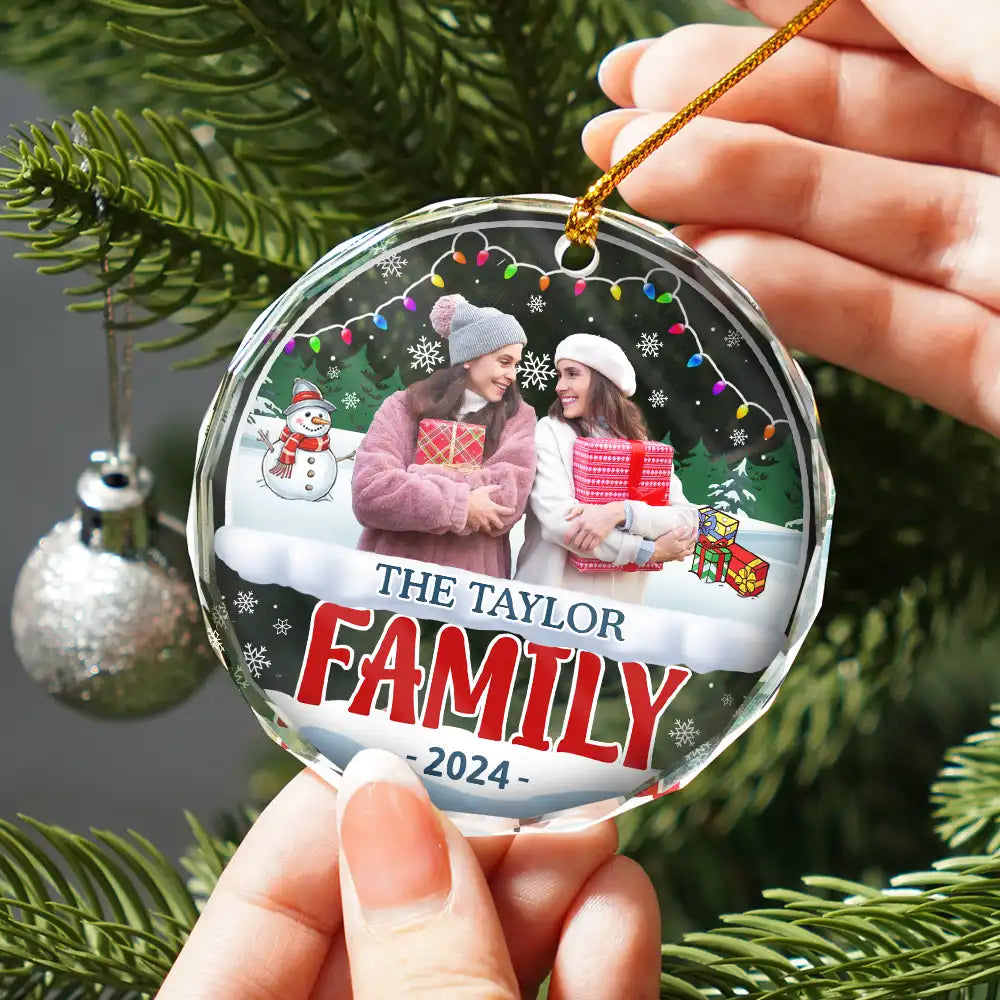 Custom Photo Christmas Family - Personalized Circle Glass Ornament, Personalized Family Christmas Ornament 2024 ON0555