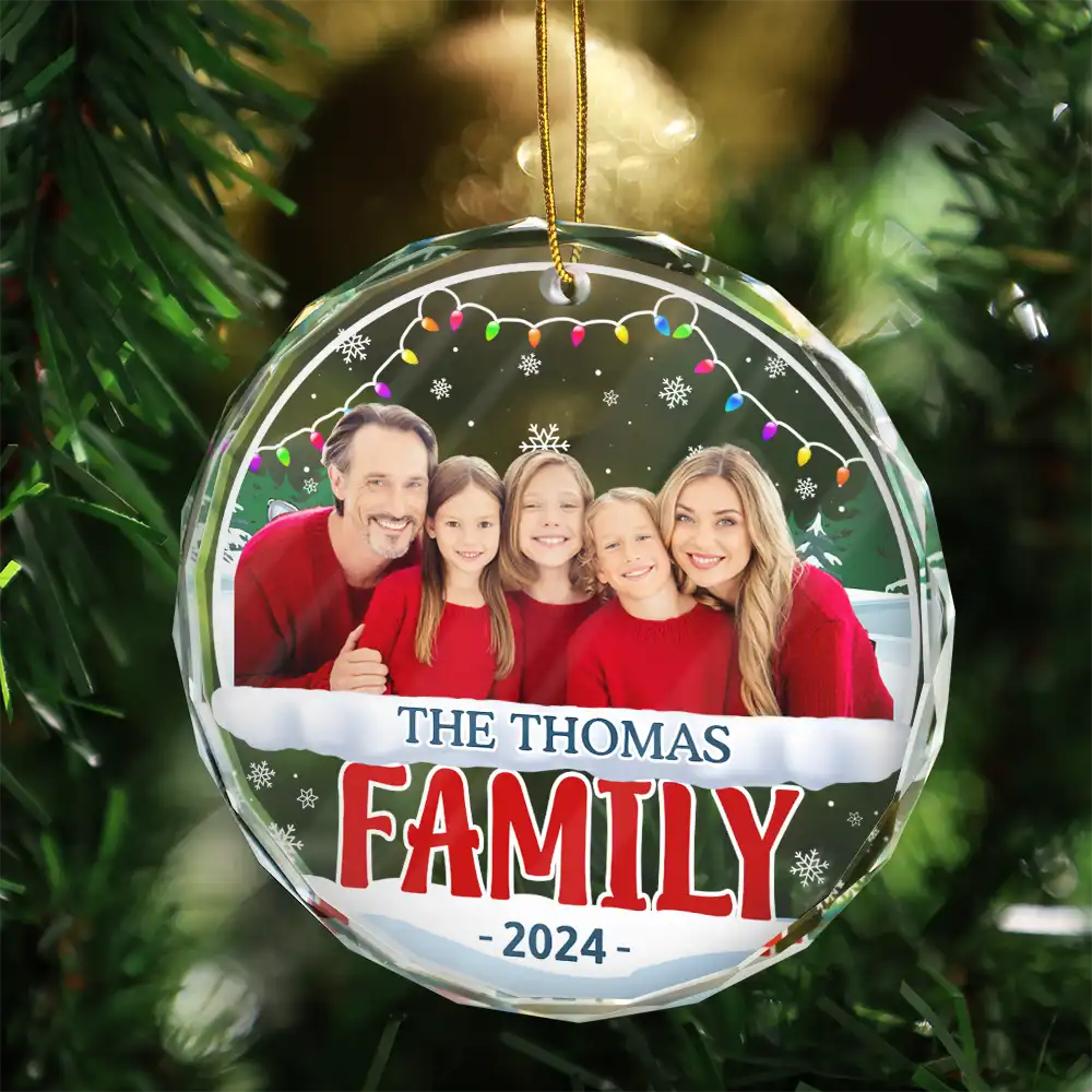 Custom Photo Christmas Family - Personalized Circle Glass Ornament, Personalized Family Christmas Ornament 2024 ON0555