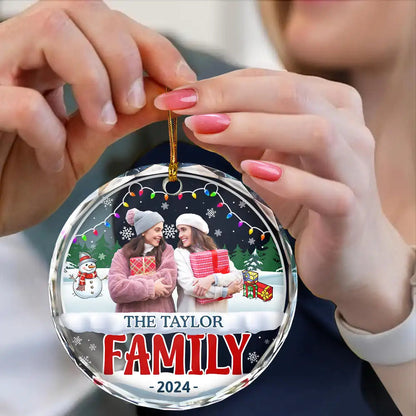 Custom Photo Christmas Family - Personalized Circle Glass Ornament, Personalized Family Christmas Ornament 2024 ON0555