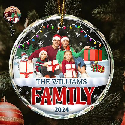 Custom Photo Christmas Family - Personalized Circle Glass Ornament, Personalized Family Christmas Ornament 2024 ON0555