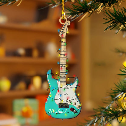 Personalized Electric Guitar Christmas Light Ornament, Custom Name Guitar Lover Ornament ON1583