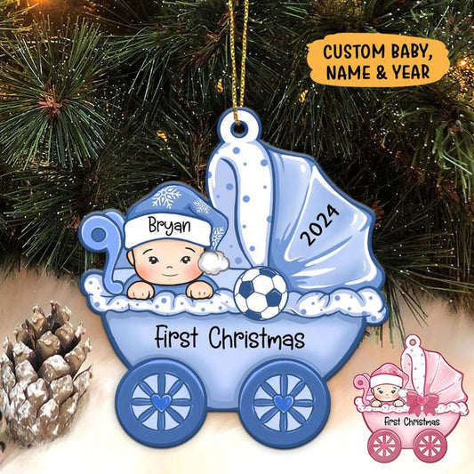 Baby's First Christmas, Baby Carriage, Custom Gift for Baby - Personalized Acrylic Ornament, Personalized Baby New Parents First Christmas Ornament 2024 ON0259