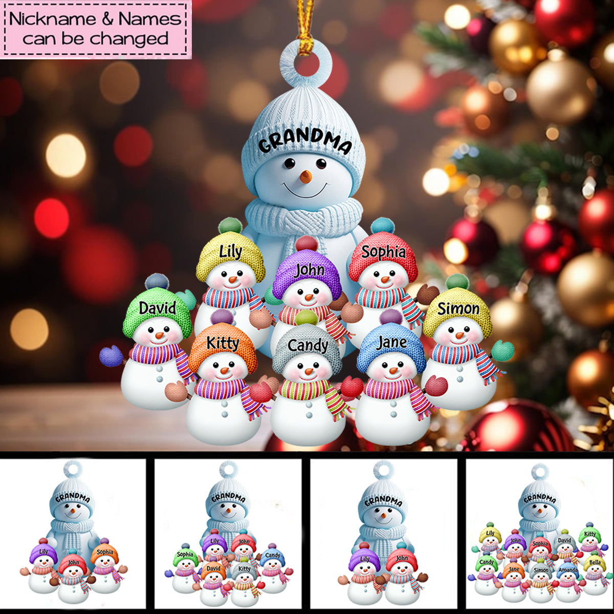 Christmas Snowman Grandma Mom With Grandkids Personalized Acrylic Ornament ON1410