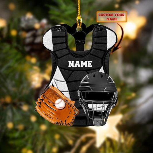 Personalized Baseball Catcher Chest Protector and Helmet Christmas Ornament, Custom Name Baseball Players Baseball Lover Ornament ON0717