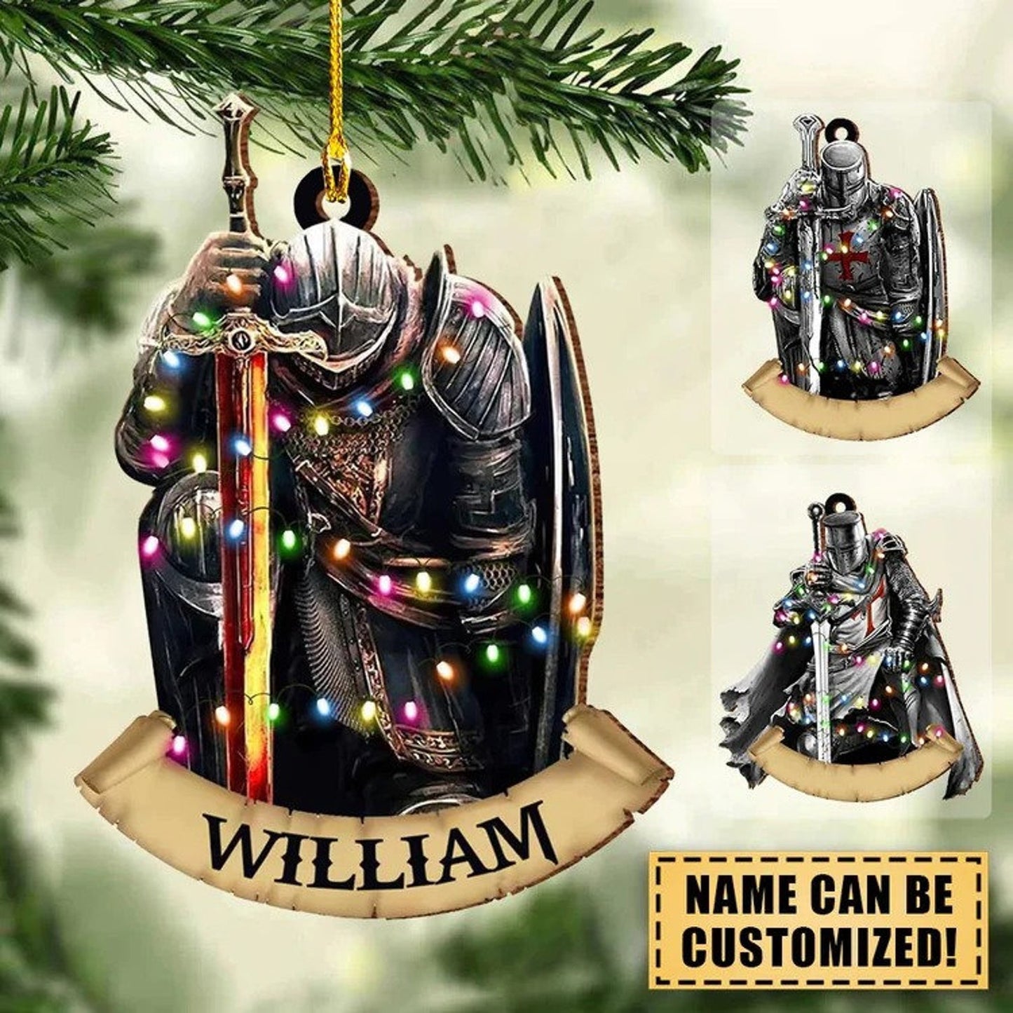 Personalized Armor Of God Christmas Ornament, Custom Knight Templar Flat Xmas Ornament With Name ON0726