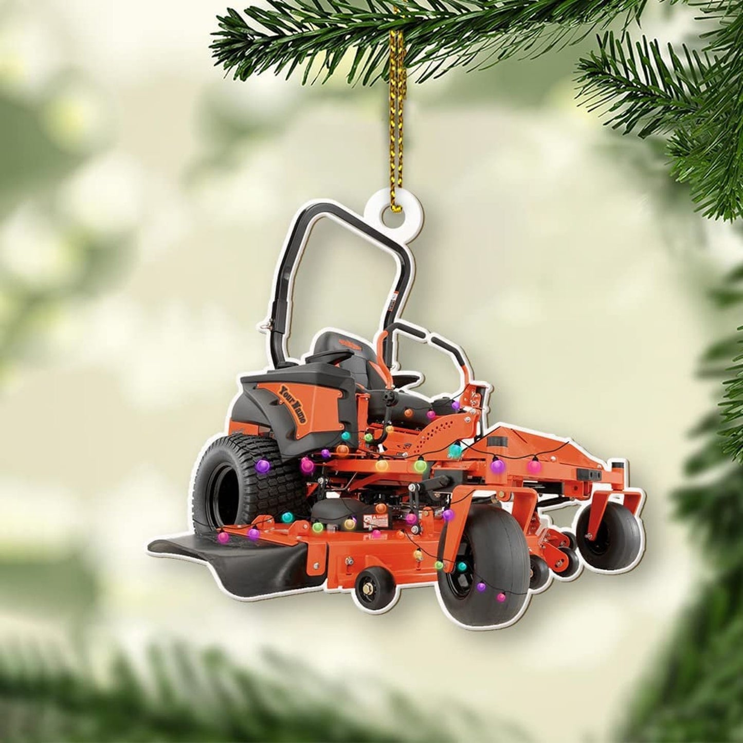 Personalized Orange Lawn Mowers Light Christmas Ornament, Custom Name Riding Mowers with Xmas Light Ornament 2024 ON0799