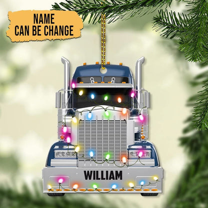 Personalized Trucker Truck Christmas Ornament, Custom Name Trucker Christmas Light Ornament ON0493