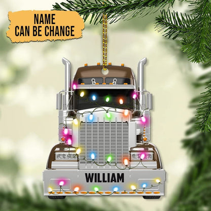 Personalized Trucker Truck Christmas Ornament, Custom Name Trucker Christmas Light Ornament ON0493