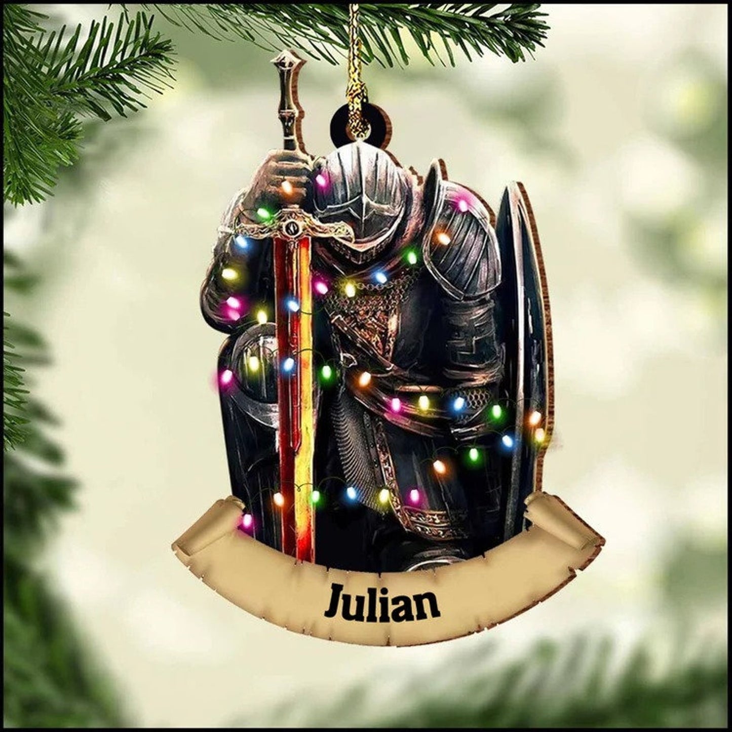 Personalized Armor Of God Christmas Ornament, Custom Knight Templar Flat Xmas Ornament With Name ON0726