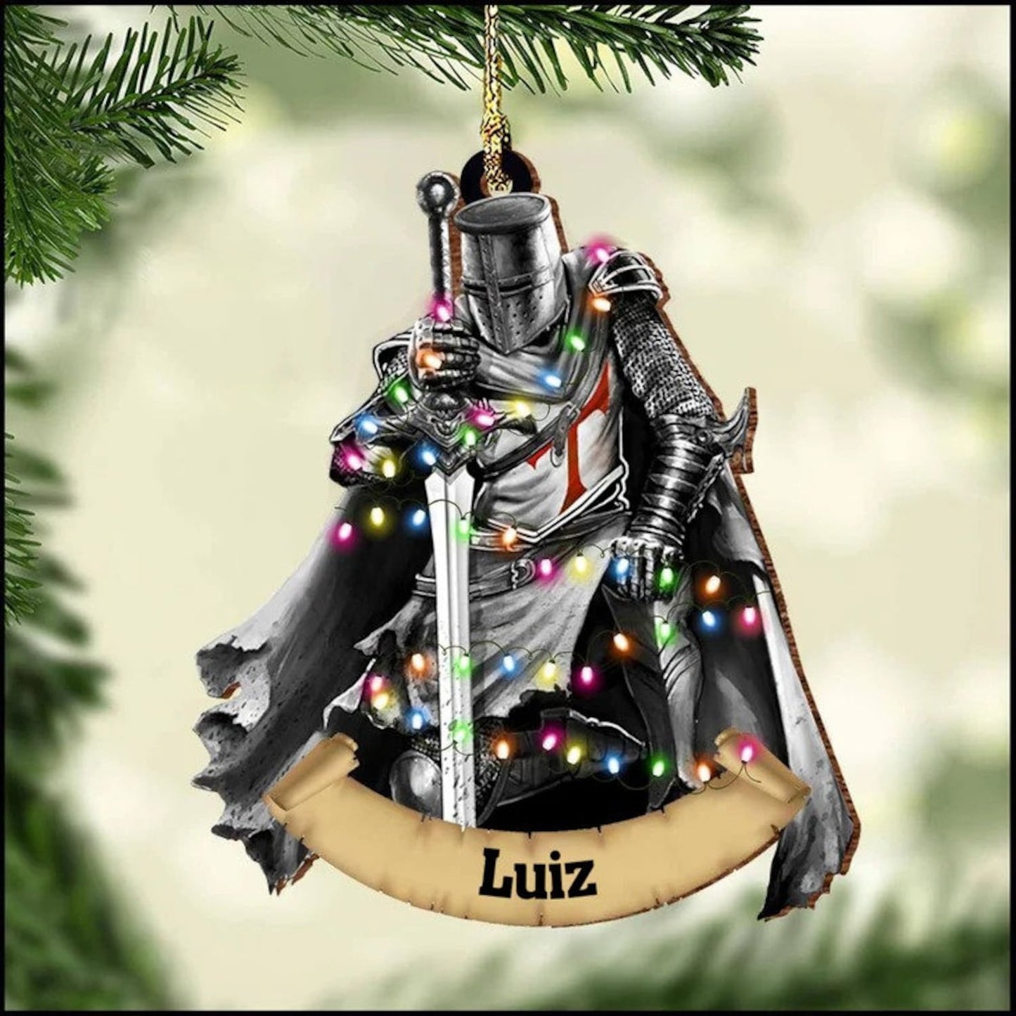 Personalized Armor Of God Christmas Ornament, Custom Knight Templar Flat Xmas Ornament With Name ON0726