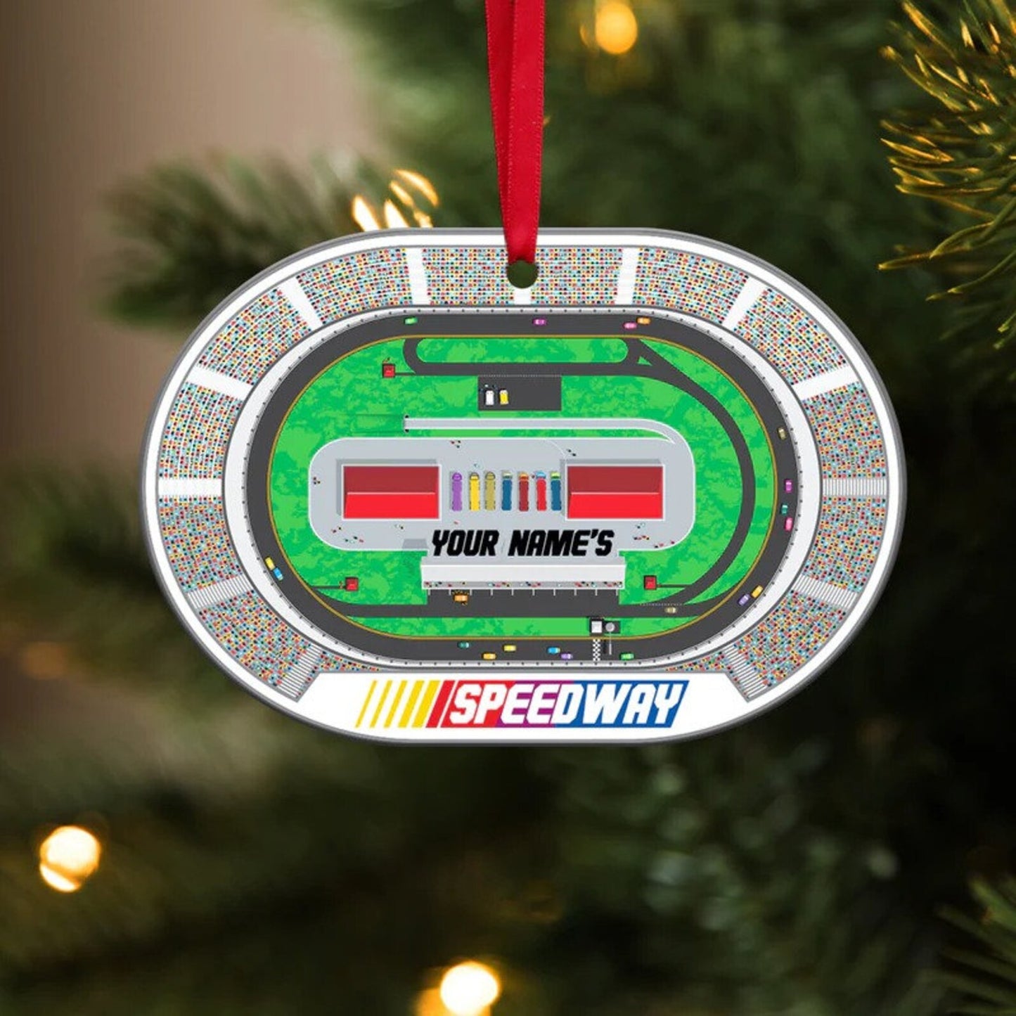 Personalized Racing Speedway Ornament, Custom Name Racer Christmas Ornament ON0722