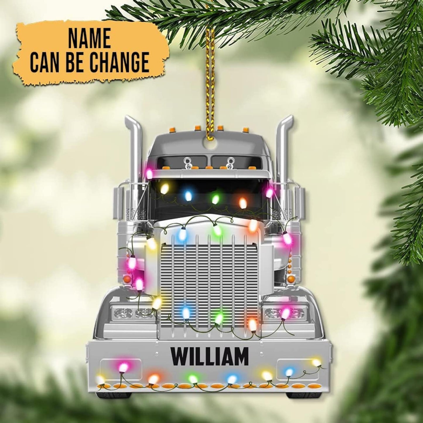 Personalized Trucker Truck Christmas Ornament, Custom Name Trucker Christmas Light Ornament ON0493