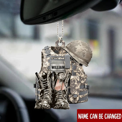 Personalized Military Boots Hat Uniform Ornament, Custom Military Car Ornament With Name ON0923