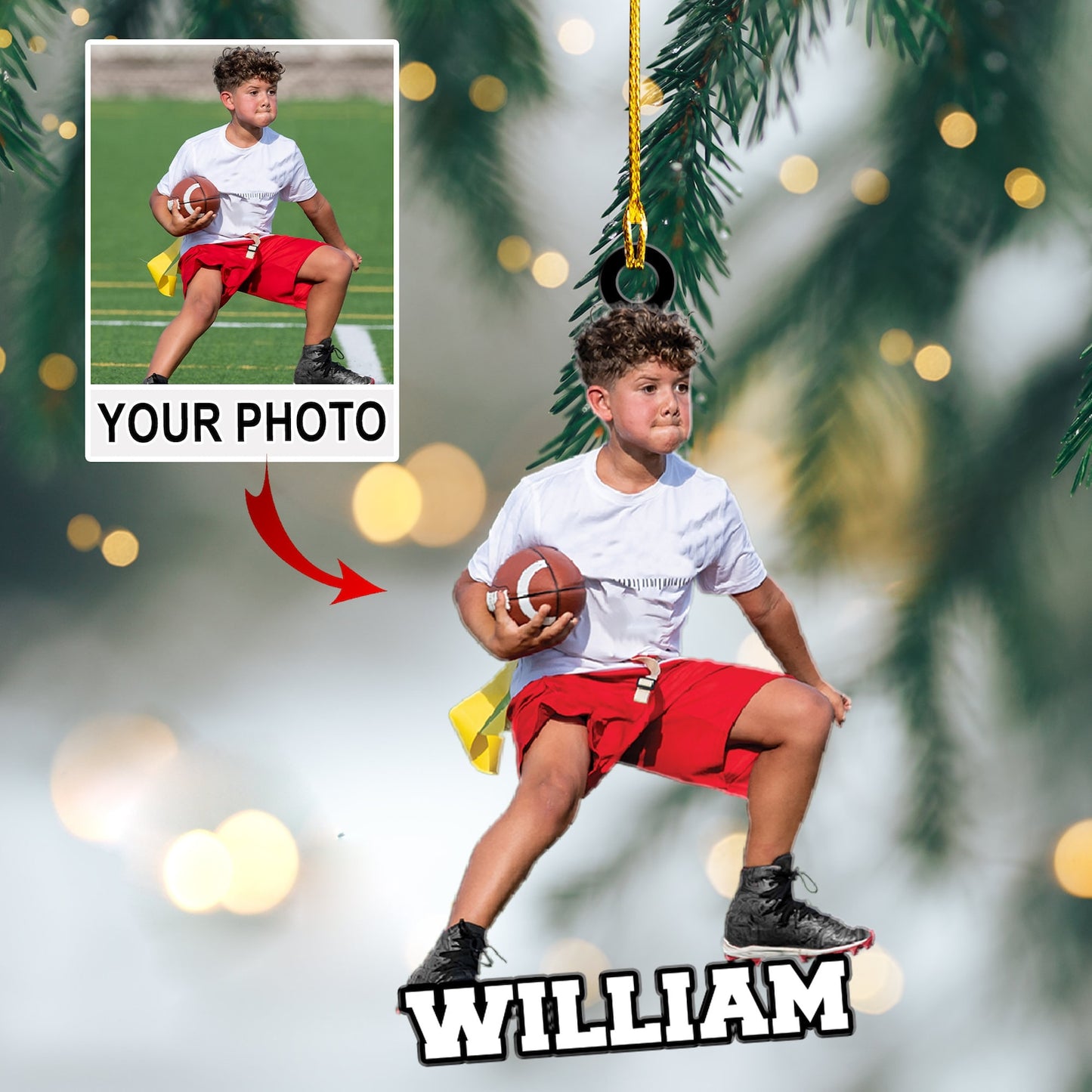 Custom Photo Flag Football Player Ornament, Personalized Flag Football Christmas Ornament ON0973