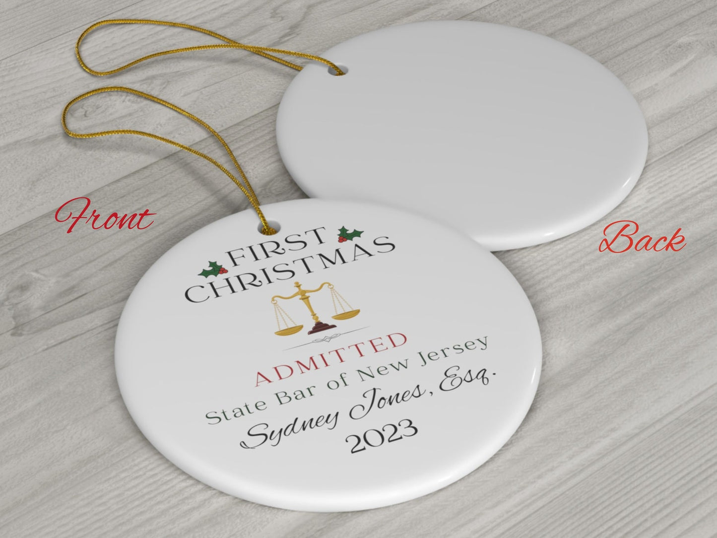 Personalized First Christmas Admitted Lawyer Christmas Ornament, Custom Name New Lawyer Ornament For Bar Exam Pass Congratulations ON0706