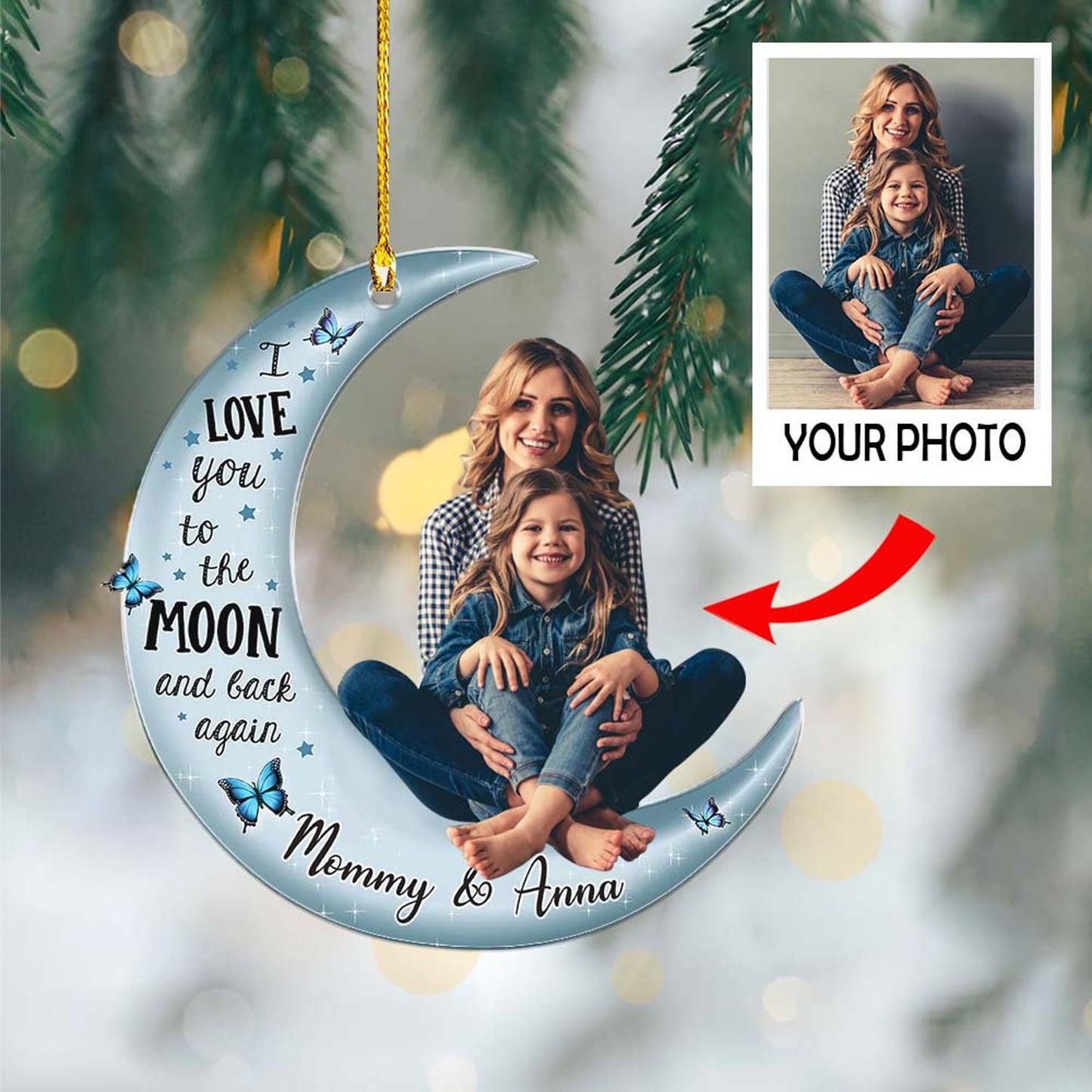 Custom Photo I Love You To The Moon And Back Again Ornament, Personalized Mama Christmas Ornament With Photo ON0545