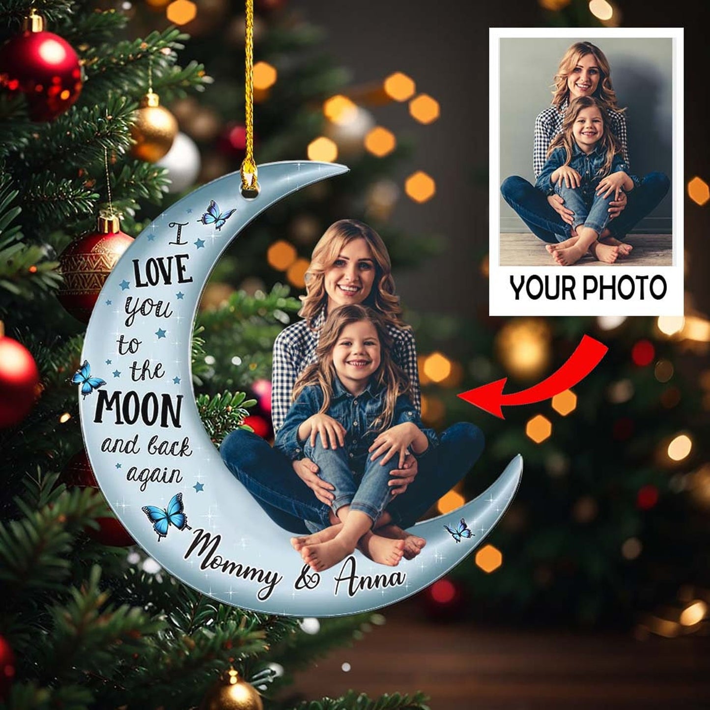 Custom Photo I Love You To The Moon And Back Again Ornament, Personalized Mama Christmas Ornament With Photo ON0545