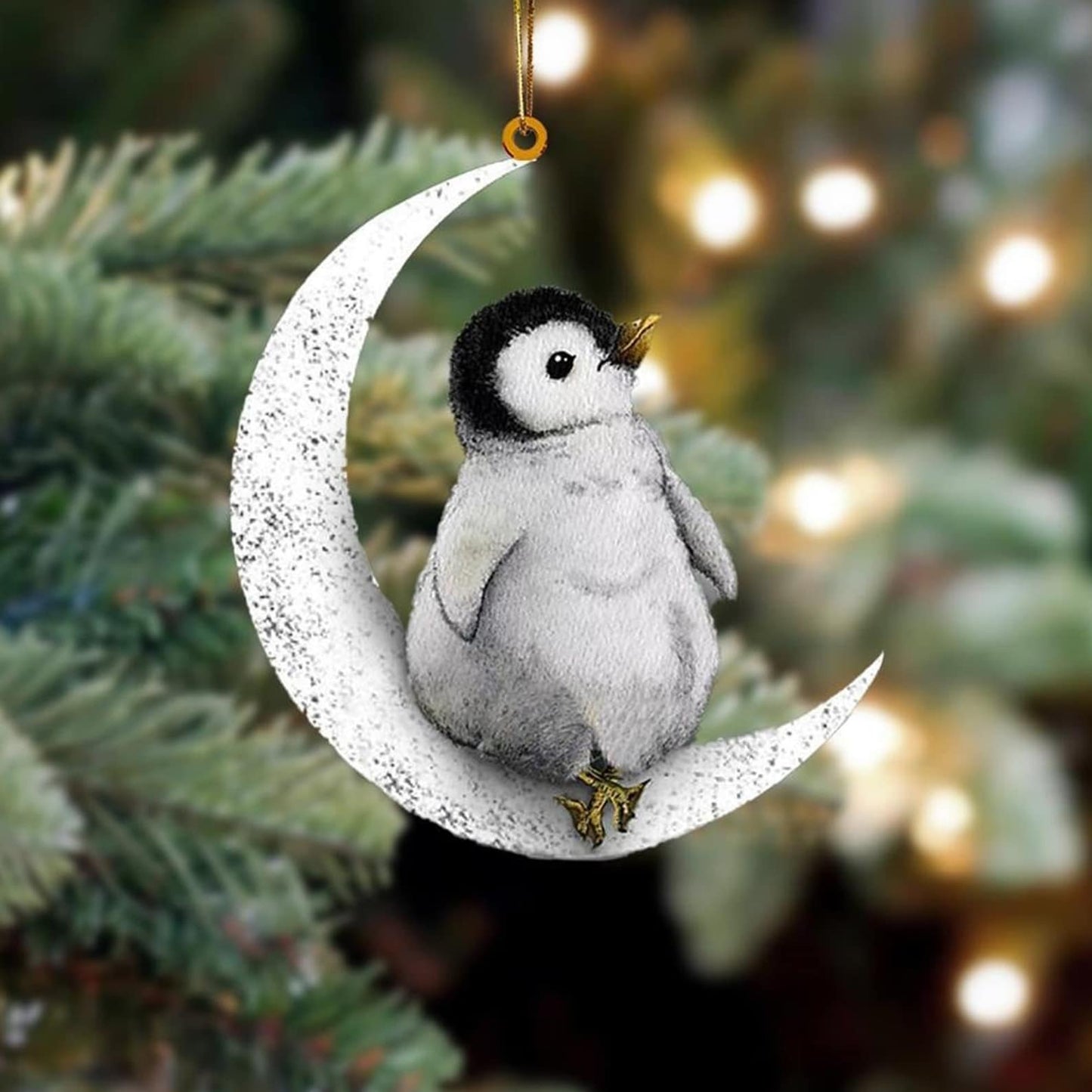 Penguin Sitting On the Moon Ornament, Penguin Ornament ON0910