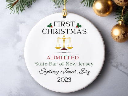 Personalized First Christmas Admitted Lawyer Christmas Ornament, Custom Name New Lawyer Ornament For Bar Exam Pass Congratulations ON0706