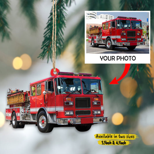 Custom Photo Fire Truck Christmas Ornament, Personalized Firefighter Ornament ON0492