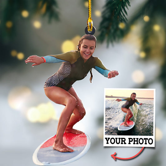 Custom Photo Surfer Ornament, Personalized Surfing Beach Ornament ON0527