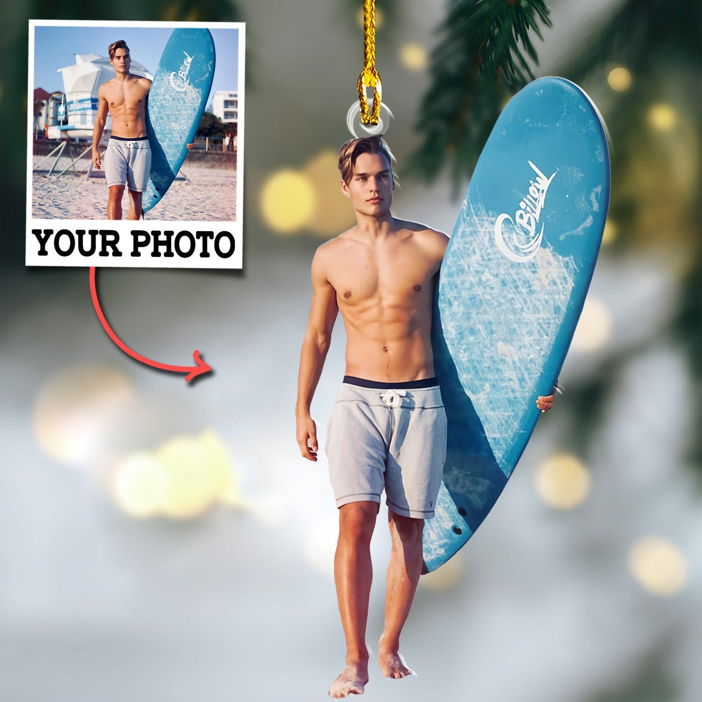 Custom Photo Surfer Ornament, Personalized Surfing Beach Ornament ON0527