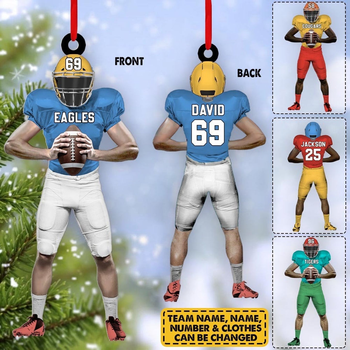 Personalized Football Player Christmas Ornament, Custom Name Number Football Player Ornament ON1061