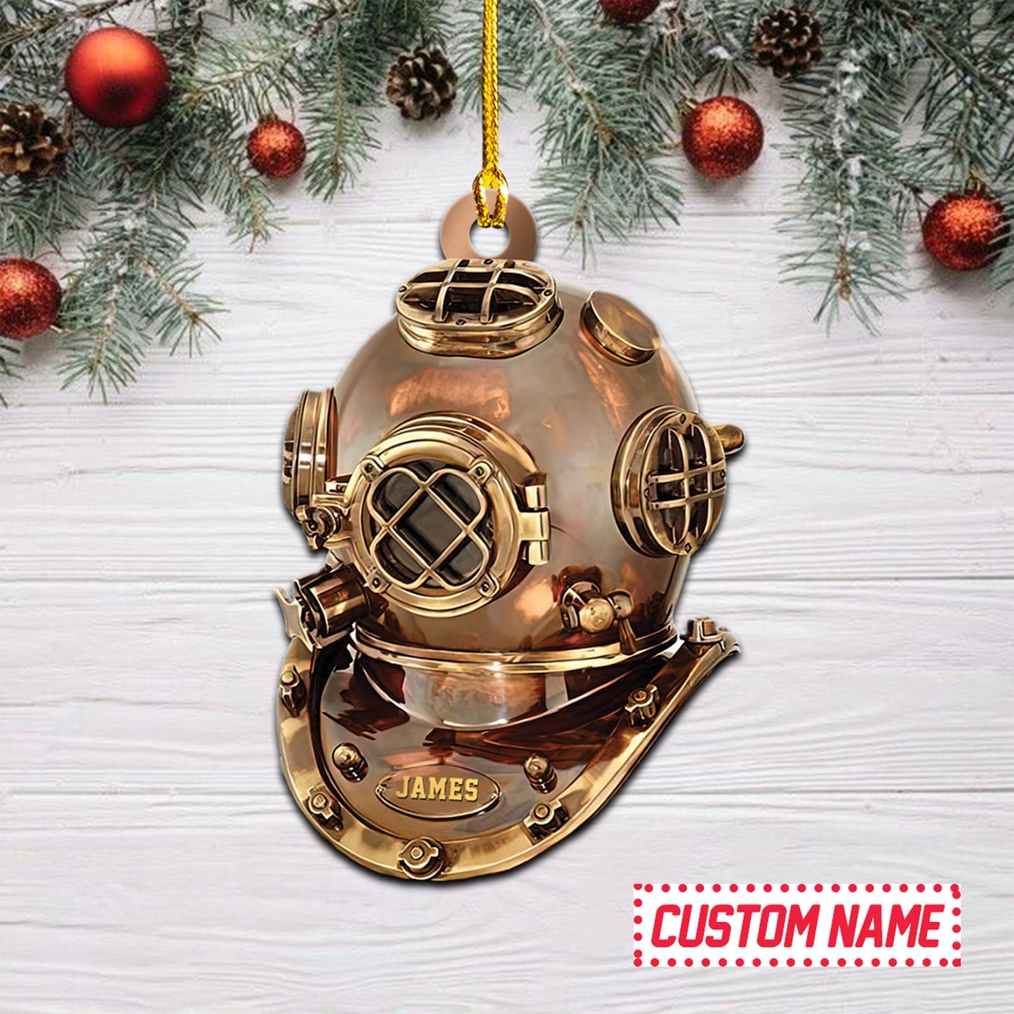 Personalized Scuba Diving Helmet Christmas Ornament, Custom Name Scuba Diving Lover Ornament ON1158