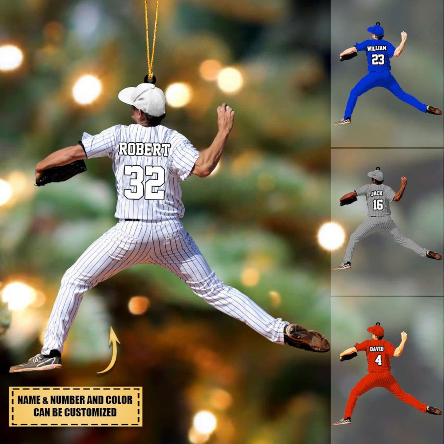 Personalized Baseball Christmas Ornament, Custom Name Pitcher Throw Ball Ornament ON0482