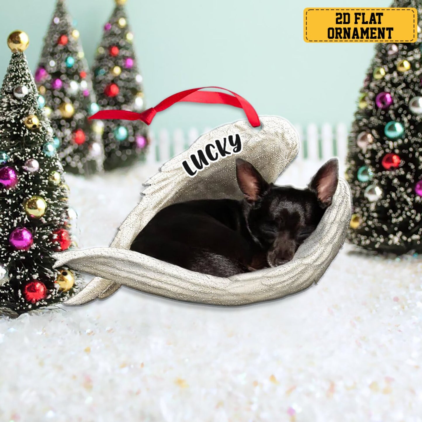 Personalized Black Chihuahua Sleeping Angel Ornament, Custom Name Black Chihuahua Dog Memorial Ornament ON0982