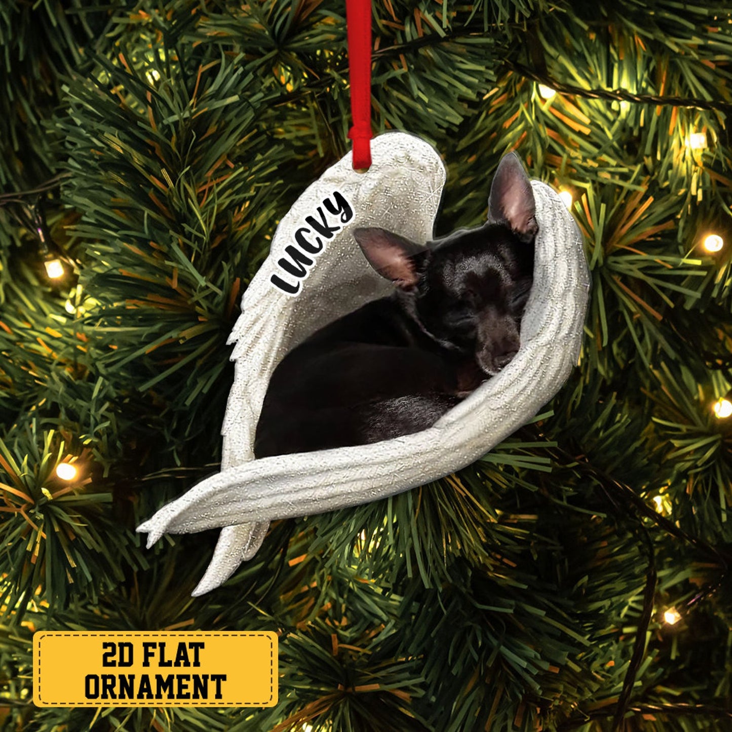 Personalized Black Chihuahua Sleeping Angel Ornament, Custom Name Black Chihuahua Dog Memorial Ornament ON0982