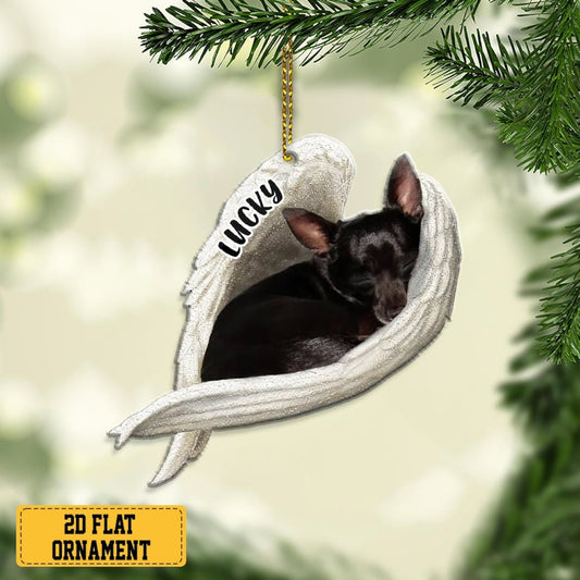 Personalized Black Chihuahua Sleeping Angel Ornament, Custom Name Black Chihuahua Dog Memorial Ornament ON0982