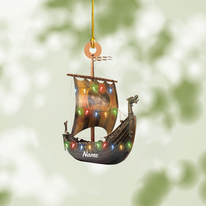 Personalized Viking Ship Christmas Light Ornament, Custom Name Loved Viking Ship Ornament ON0794