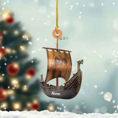 Personalized Viking Ship Christmas Light Ornament, Custom Name Loved Viking Ship Ornament ON0794