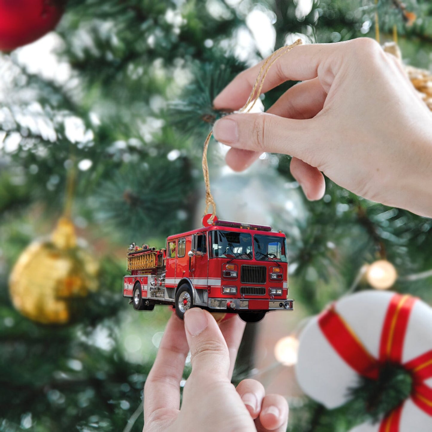 Custom Photo Fire Truck Christmas Ornament, Personalized Firefighter Ornament ON0492