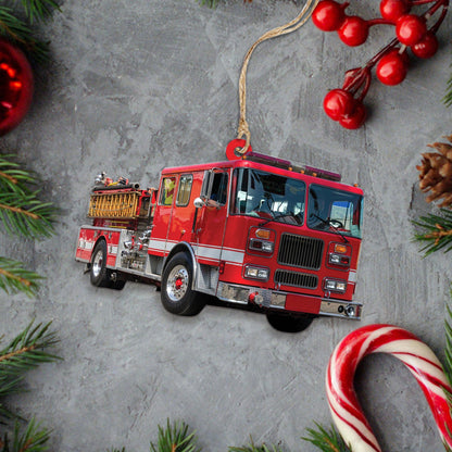 Custom Photo Fire Truck Christmas Ornament, Personalized Firefighter Ornament ON0492