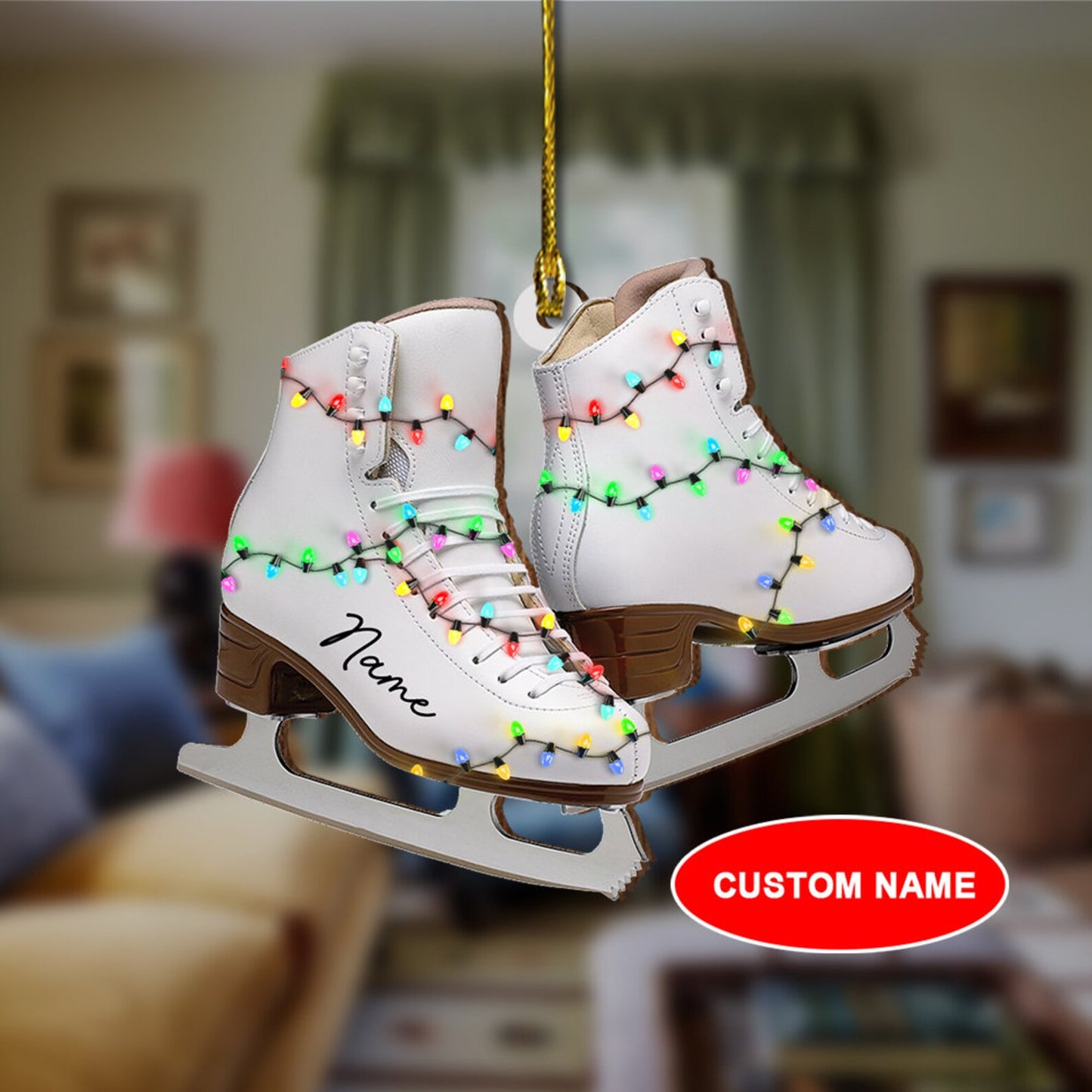 Personalized Ice Skating Shoes Light Christmas Ornament, Custom Name Figure Skater Ornament ON0786