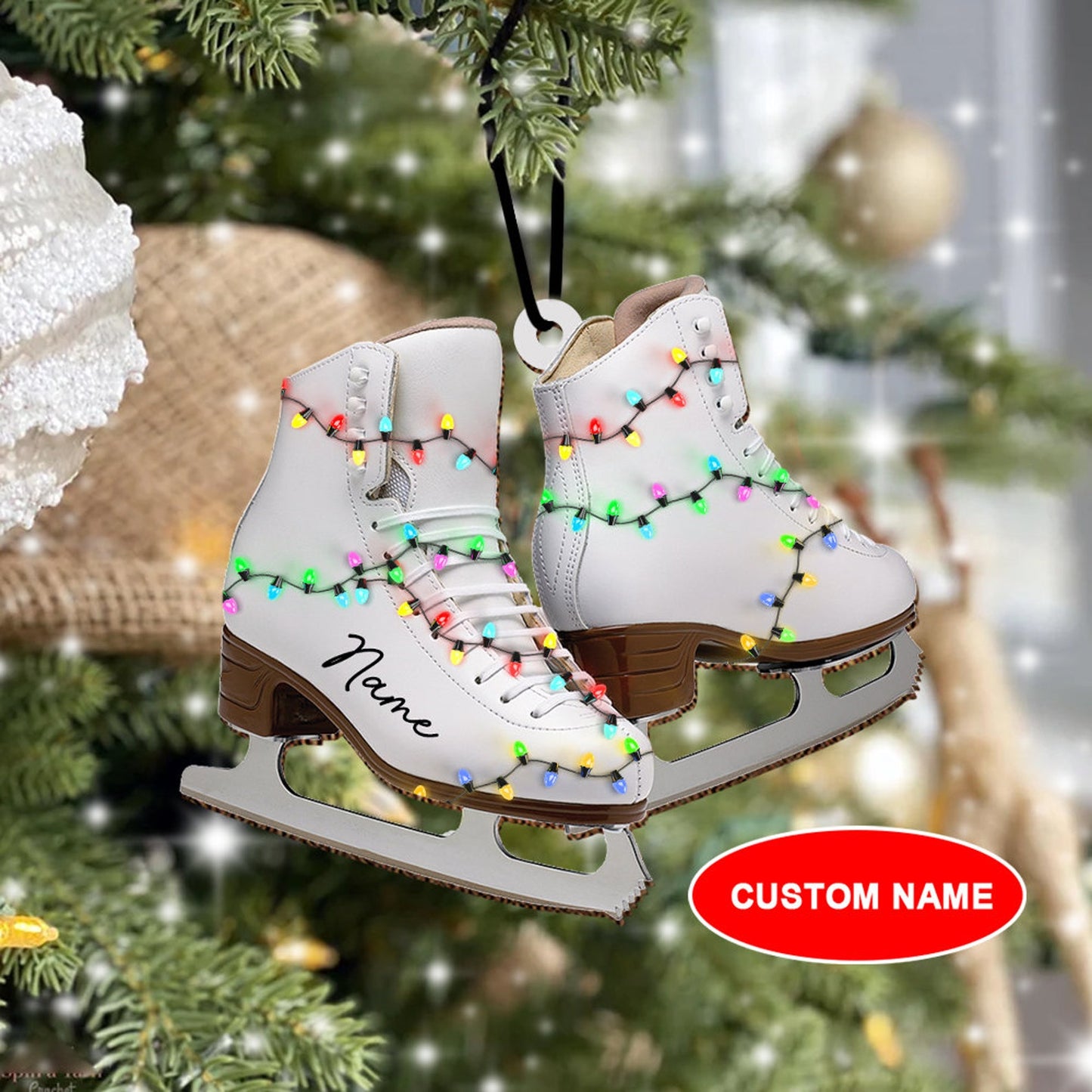 Personalized Ice Skating Shoes Light Christmas Ornament, Custom Name Figure Skater Ornament ON0786